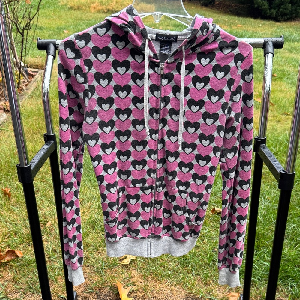 Wet Seal Pink and Black Heart Hoodie